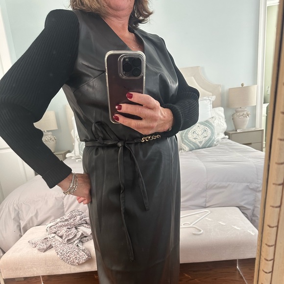 H by Halston Dresses & Skirts - Halston black faux leather dress mixed media. brand new without tags.
